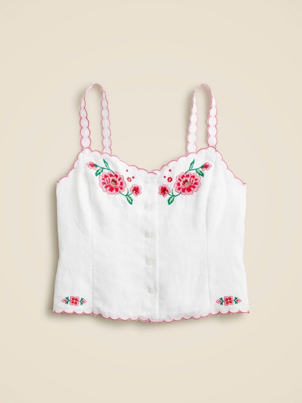 J. Crew White Camisole with Pink Floral Embroidery